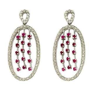 JewelryWeb 14k White Pink Sapphire and Diamond Earrings