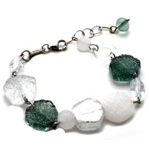  Sterling Silver Frosted Green and White Murano Glass Multi 