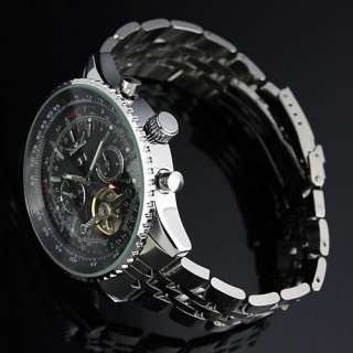 New Black Automatic Mechanical Self Winding Stainless Steel Sport Men 