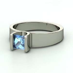   Princess Solitaire, Princess Blue Topaz 14K White Gold Ring Jewelry