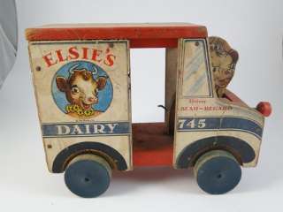 Vintage Fisher Price Toys Pull Toy Elsies Dairy Delivery Truck Borden 