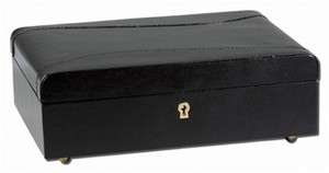 Modern Sleek Black Leather Jewelry Box Chest with Lift Out Jewel Tray 