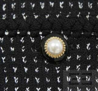 St. John Collection Black & White Knit Pearl Button Zip Up Jacket Size 