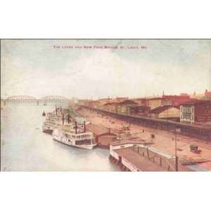 Reprint The Levee and New Free Bridge, St. Louis, Mo    