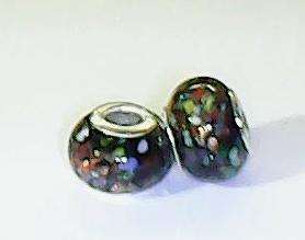 LARGE HOLE BLACK EUROPEAN GLASS BEAD IN SETS OF 5 10 20  
