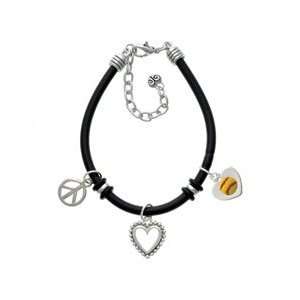  Softball in Heart Black Peace Love Charm Bracelet [Jewelry 