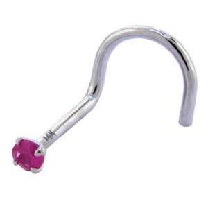   14kt White Gold 2mm Red Cubic Zirconia Solitaire Nose Ring Jewelry