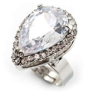  Pear Cut Clear Crystal Ring (Silver Tone) Jewelry