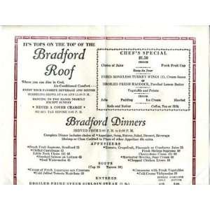  Bradford Roof Menu Bradford Hotel Boston MA 1953 
