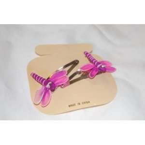   Purple Puffy Dragonfly 3 D on Silver 2 Snap Clip Hair Clip Beauty
