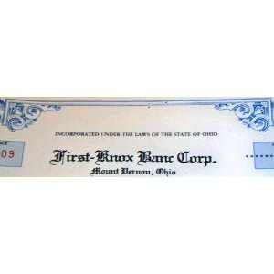   Ohio First Knox Banc Corp. Stock Certificate,1980s 
