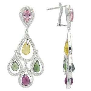 Multi Colored Gemstone Tourmaline Chandelier Gemstone Earrings in 