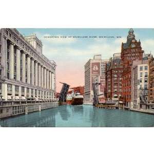   Vintage Postcard Downtown View of Milwaukee River Milwaukee Wisconsin