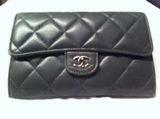 Chanel Blue Quilted Lambskin Flap Wallet Purse  