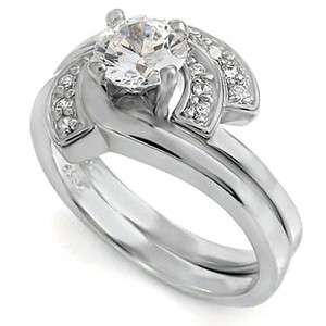 ENGAGEMENT 6mm CZ STERLING Silver Wrap Cubic Zirconia Wedding Ring Set 