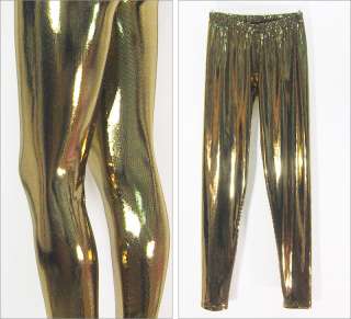 Gold Black Silver Shiny Glam Fashion Leggings Pants S  