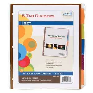  DocIt 5 Tab Binder Index Dividers, Assorted Colors (00787 