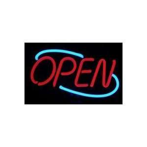  OPEN Neon Sign Red with Blue Swirl
