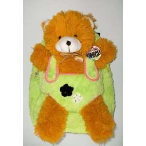  Green Plush Backpack on Wheels, with Plush Brown Teddy 