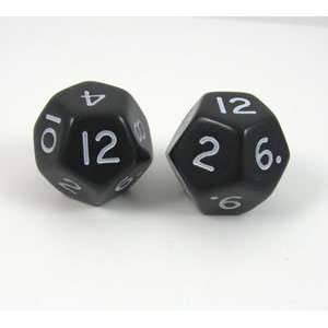    Black Jumbo Polyhedral 12 Sided Dice   Set of 2 Toys & Games