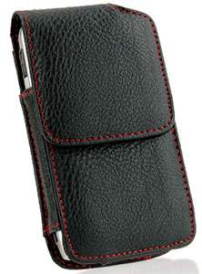 Iphone 4S New Vertical Red Stitched Black Napa Leather Case Swivel 