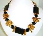 Black Onyx and Antique Gold Stick Pearl Necklace 20