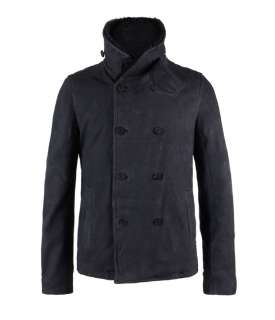 Logan Leather Pea Coat, Men, Leathers, AllSaints Spitalfields