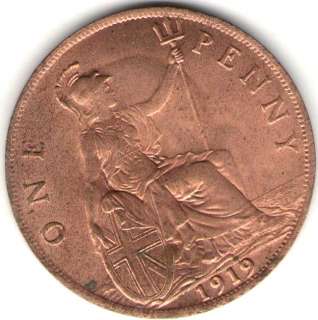 GREAT BRITAIN UK COIN PENNY 1919 GEM BU  