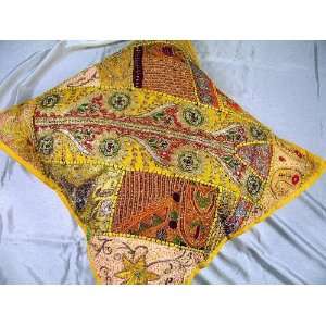   Yellow Sari Designer Decorative Floor Pillow Euro Sham
