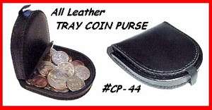 Black All LEATHER TRAY COIN PURSE COIN Wallet  