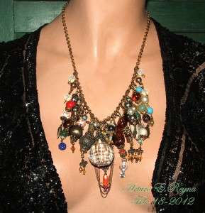 ARTURO E.REYNA Handcrafted Artisan CHARMS FRINGES ONE OF A KIND Bib 