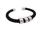   Silver Beads Stainless Steel Magnetic Clasp Leather Bracelet  