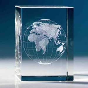  Optical crystal medium block award with globe stock design 