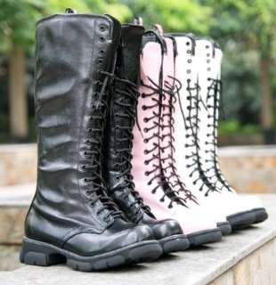 Womens Lace Up Punk Rock Mid Calf Low Heel Military Combat Boots #107 