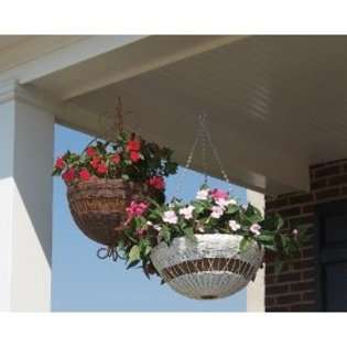  Resin Wicker Hanging Basket with Chain Hanger, Hunter Green at 