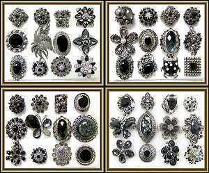 50 PC BLACK RINGS WHOLESALE LOT CHIC COCKTAIL COSTUME JEWELRY  
