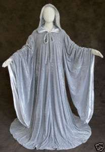 Grey Velvet Robe Wizard Cloak Wicca LOTR LARP Costume  