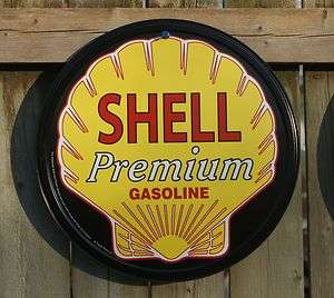 Shell Motor Oil Round Tin Sign Garage Man Cave Premium Gasoline Royal 