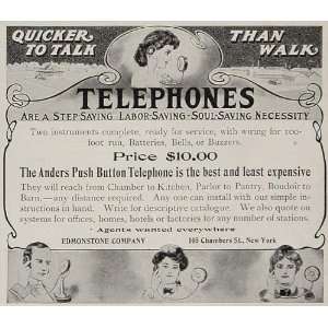  1905 Vintage Ad Anders Push Button Telephone Phone RARE 