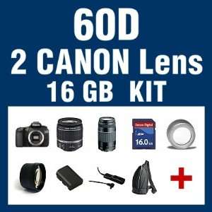  Canon EOS 60D DSLR Camera with 2 Canon Lenses EF S 18 