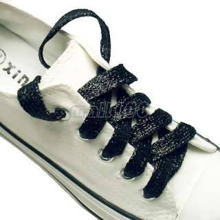 Glittering Glitter Flat Shoelaces String Lace Black  