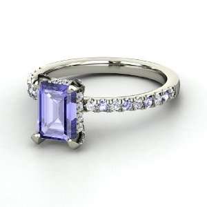  Reese Ring, Emerald Cut Tanzanite 14K White Gold Ring with 