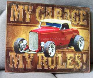 My Garage Rules TIN SIGN Hot Rod red custom street 1761  
