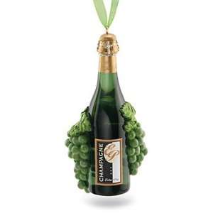  Champagne Bottle Ornament with Grapes & Green Organza 