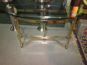 Bow Front Glass Top Brass Sofa Table  