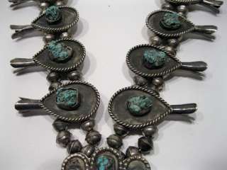 Vintage Navajo Seafoam Turquoise Squash Blossom Necklace  