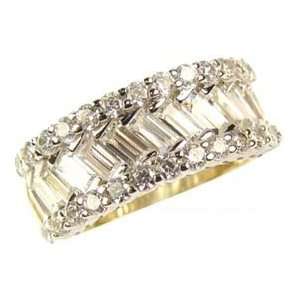   Gold, Fancy Band Ring with Sparkly Round and Baguette Cut Created Gems