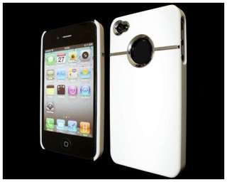 Deluxe White Hard Case Cover W/Chrome For iPhone 4 4G 4S Stylus Silver 