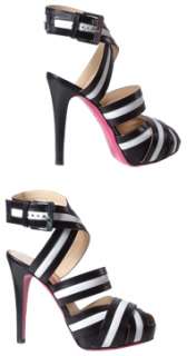Amazing striped leather pumps have platform design with peep toe style 