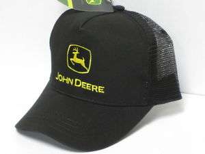 John Deere Trucker Cap Hat Black Mesh Yellow Logo Farmer Farm Worker 